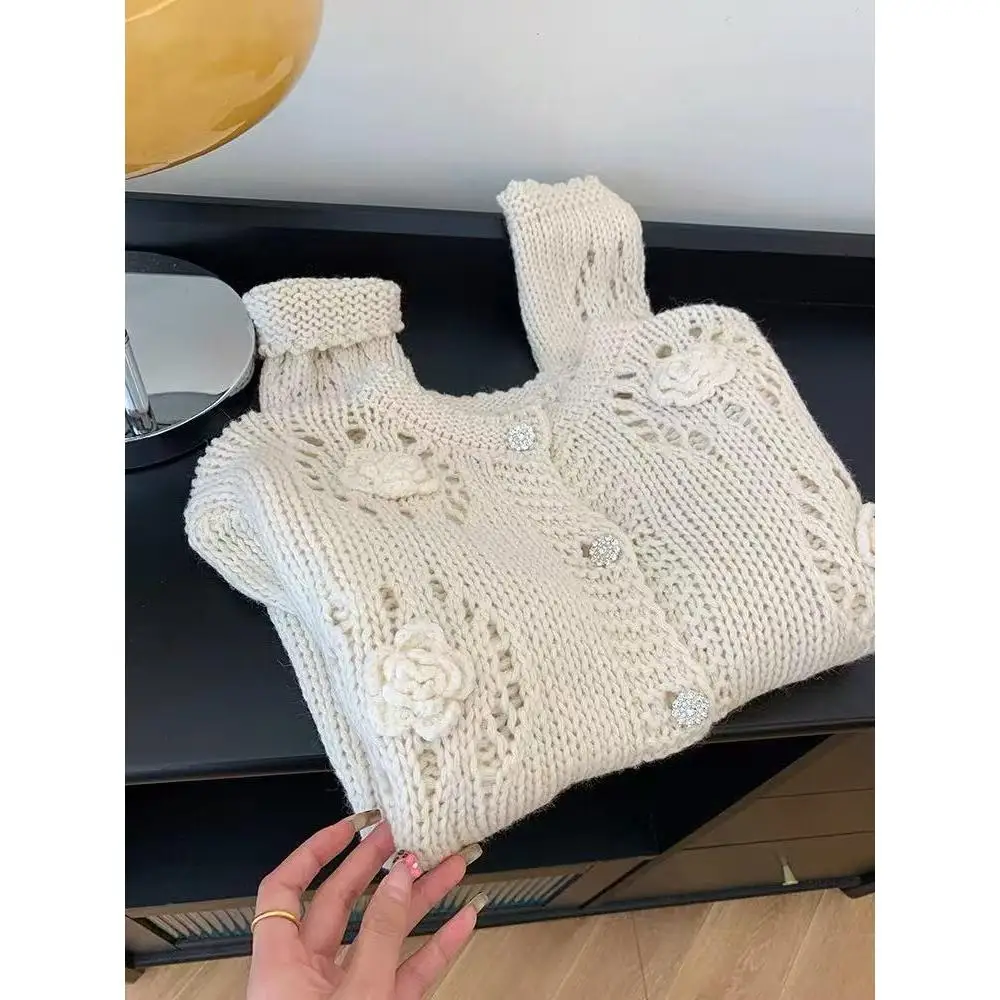 

Ранняя осень, шикарный вязаный открытый кардиган, женский ажурный свитер, верхняя одежда, ленивый Sle, высокий дизайн, корейская система