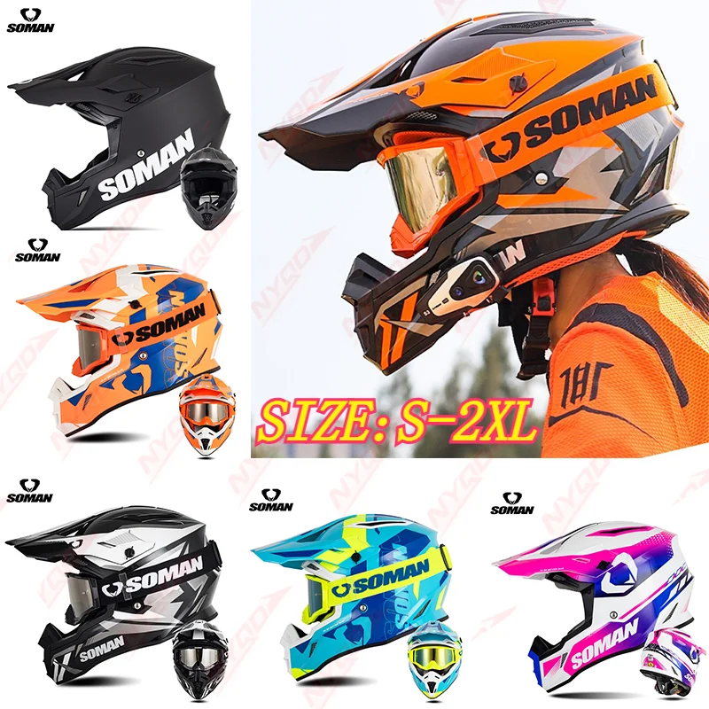 SOMAN Off Road Motorcycle Helmet Motocross Rally DOT Approved Unisex Lightweight Breathable Durable Safety for Mountain Riding