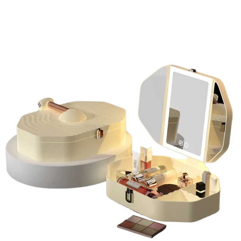 

Beauty mirror high value clamshell storage box Internet celebrity bedroom desktop led makeup mirror portable out