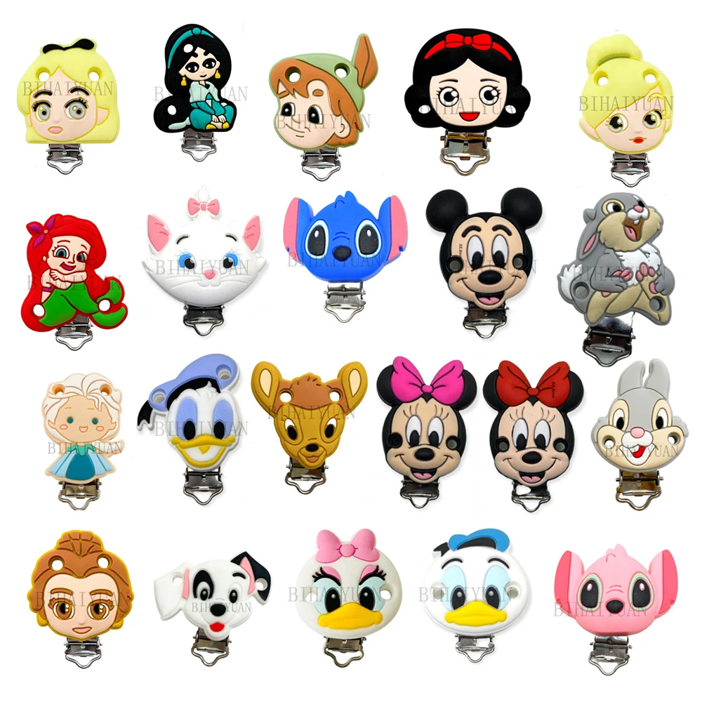 1pcs disney Stitch bambi princess Thumper Dumbo Silicone clip Silicone Baby DIY Pacifier Chain Clips Toy Jewelry Accessories