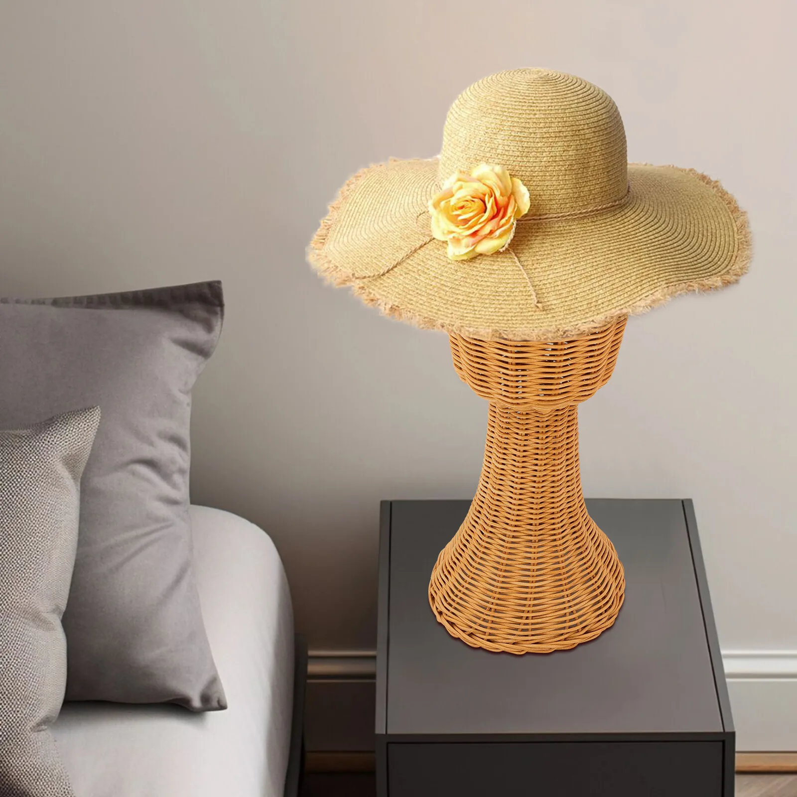 

Держатель для парика, подставка для головы манекена из ротанга, стойка для парика из ротанга