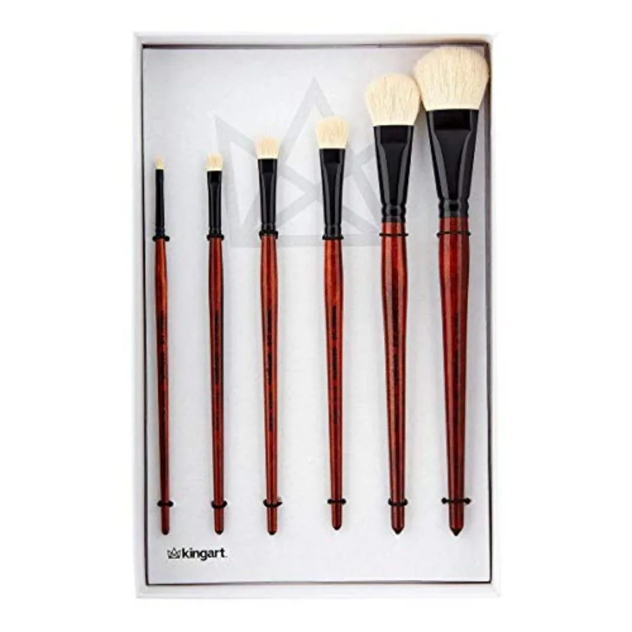 

1050A Premium 6 Pc. Flat Oval Mop Artist Brush Set, White Super-Soft Natural Goat Hair, Short Handle, 6 Sizes for Oil, Acrylic