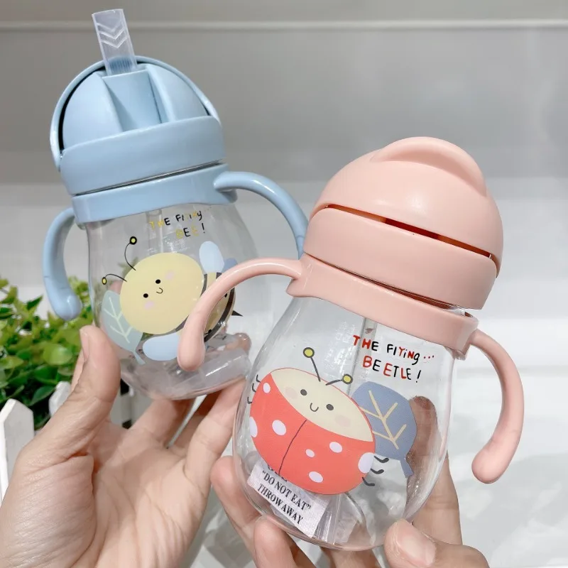 350ml Baby Sippy Water Cup Kid Handle Learn Feeding Drinking Bottle Anti-choking with Gravity Ball Kids Training Cup with Straw