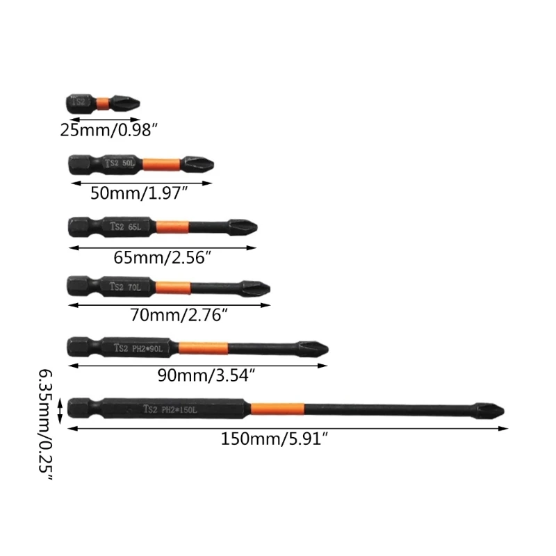 6 ชิ้น/เซ็ตแม่เหล็กชุดหัว Impact Strong ความแข็งไขควงชุด 25-150 มม.Nonslip ไขควงเครื่องมือ 517A