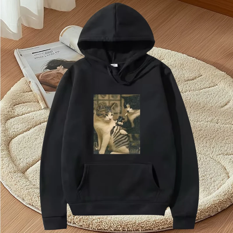 

Tattoo Cat Meme hoodie men women fashion funny vintage Long sleeve cool Sweatshirt with print Graphics oversized hoodie unisex