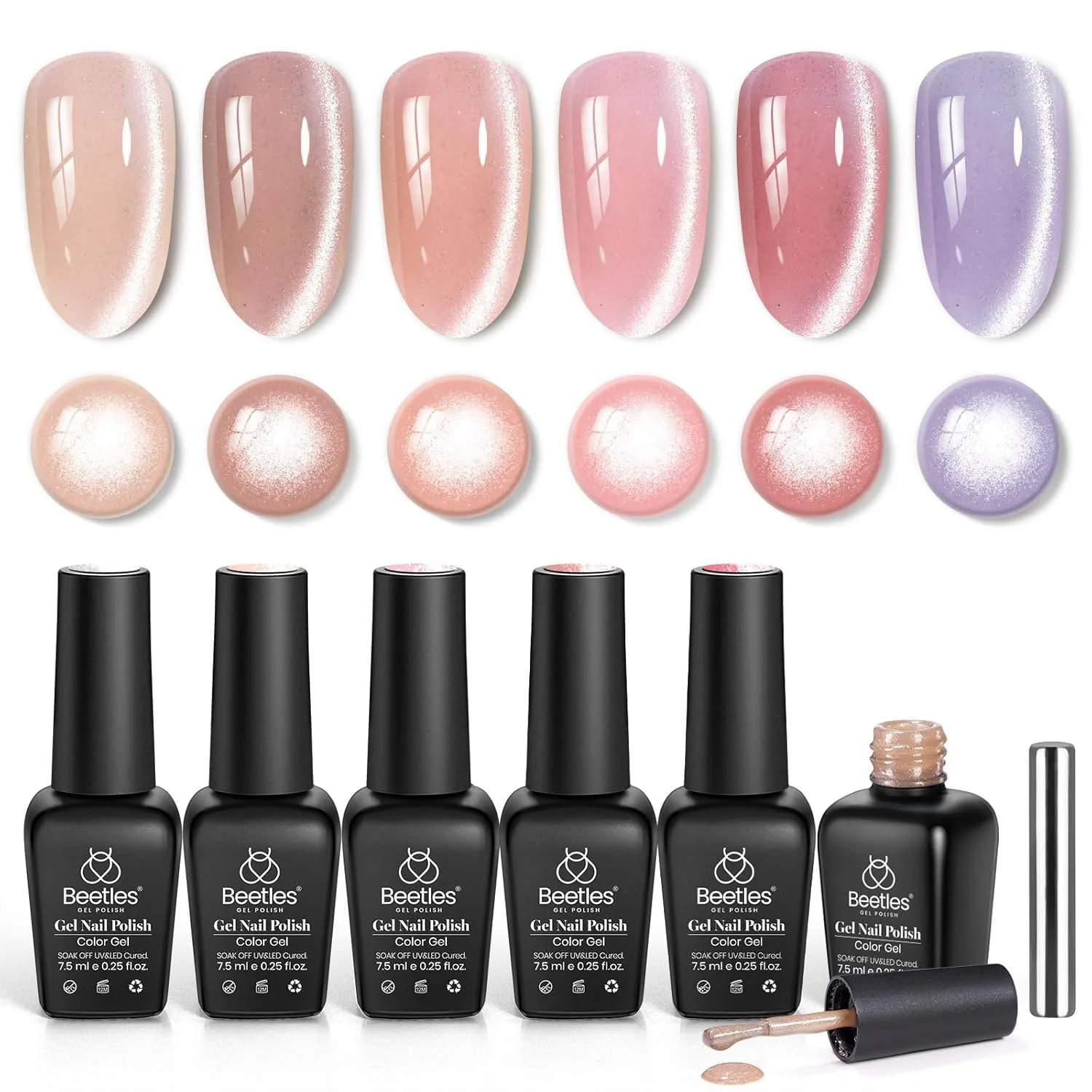

Beetles Gel Polish Soft Beam Cat Eye Set 6 Colors Nude Pink Brown Purple Glitter UV Soak Off Salon DIY Gift for Women
