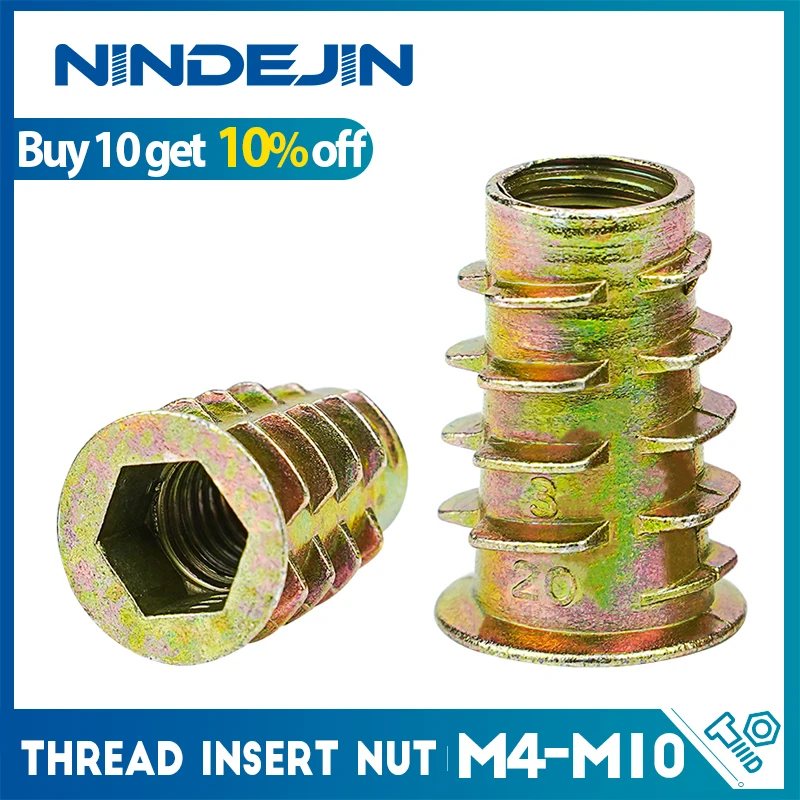 

NINDEJIN 5-30pcs Thread Insert Nut M4 M5 M6 M8 Carbon Steel Zinc Plated Internal and External Thread Insert Furniture Connector