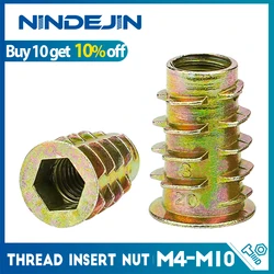 NINDEJIN 5-30pcs Thread Insert Nut M4 M5 M6 M8 Carbon Steel Zinc Plated Internal and External Thread Insert Furniture Connector