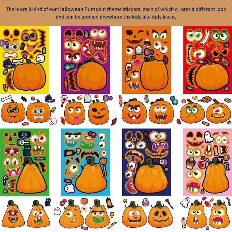 Funny Make Your Own Halloween Pumpkin Sticker Sheets for Kids DIY Facial Expression Puzzle Stickers Children Party Favor Craft