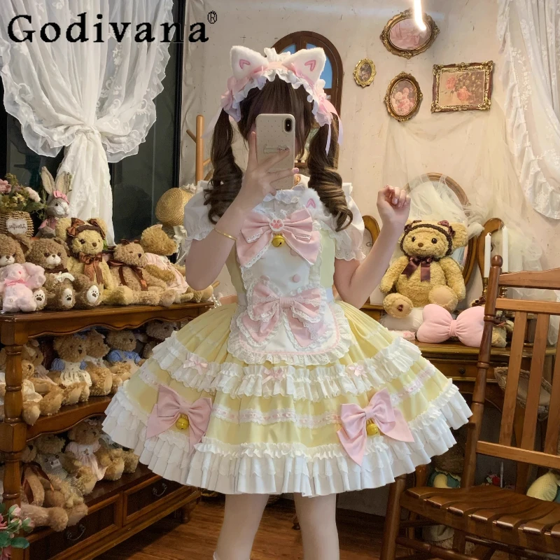 

Original Design Cos Lolita Sling Dress JSK Girl's Cute Big Bow Sleeveless Mini Dress Japanese Daily Princess Birthday Dresses