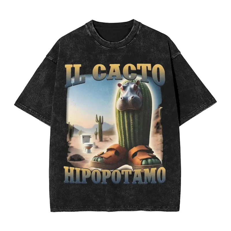 

It Cacto Hipoptamo Hippopotamus Italian Brainrot High Street футболка для мужчин и женщин топы уличная одежда футболки хип-хоп мытые с коротким рукавом
