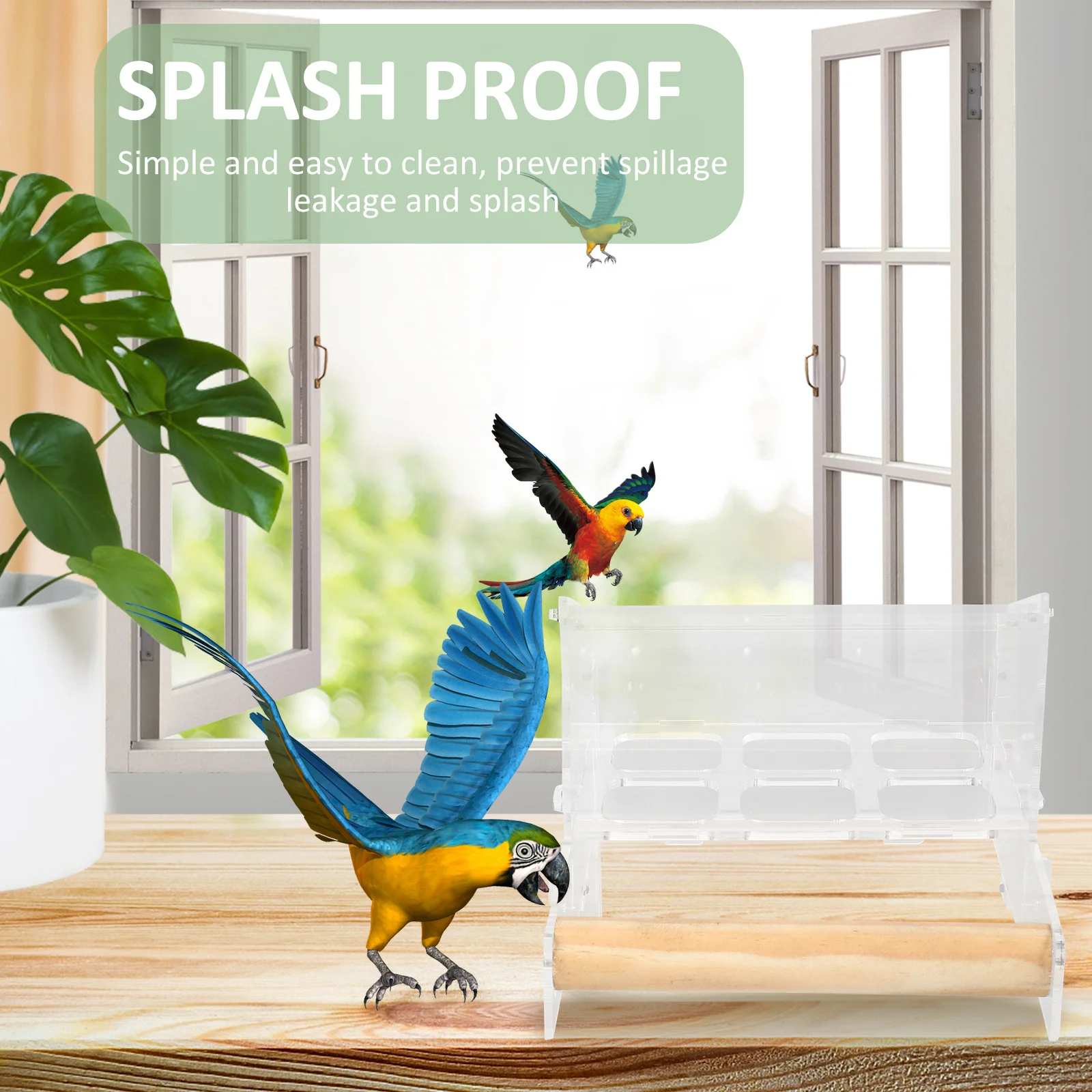 

Acrylic 6-Grids Parrot Foraging Hanging Bird Feeder Food Box Hanging Cage Garden Outdoor Pet Feeder Wooden Perch