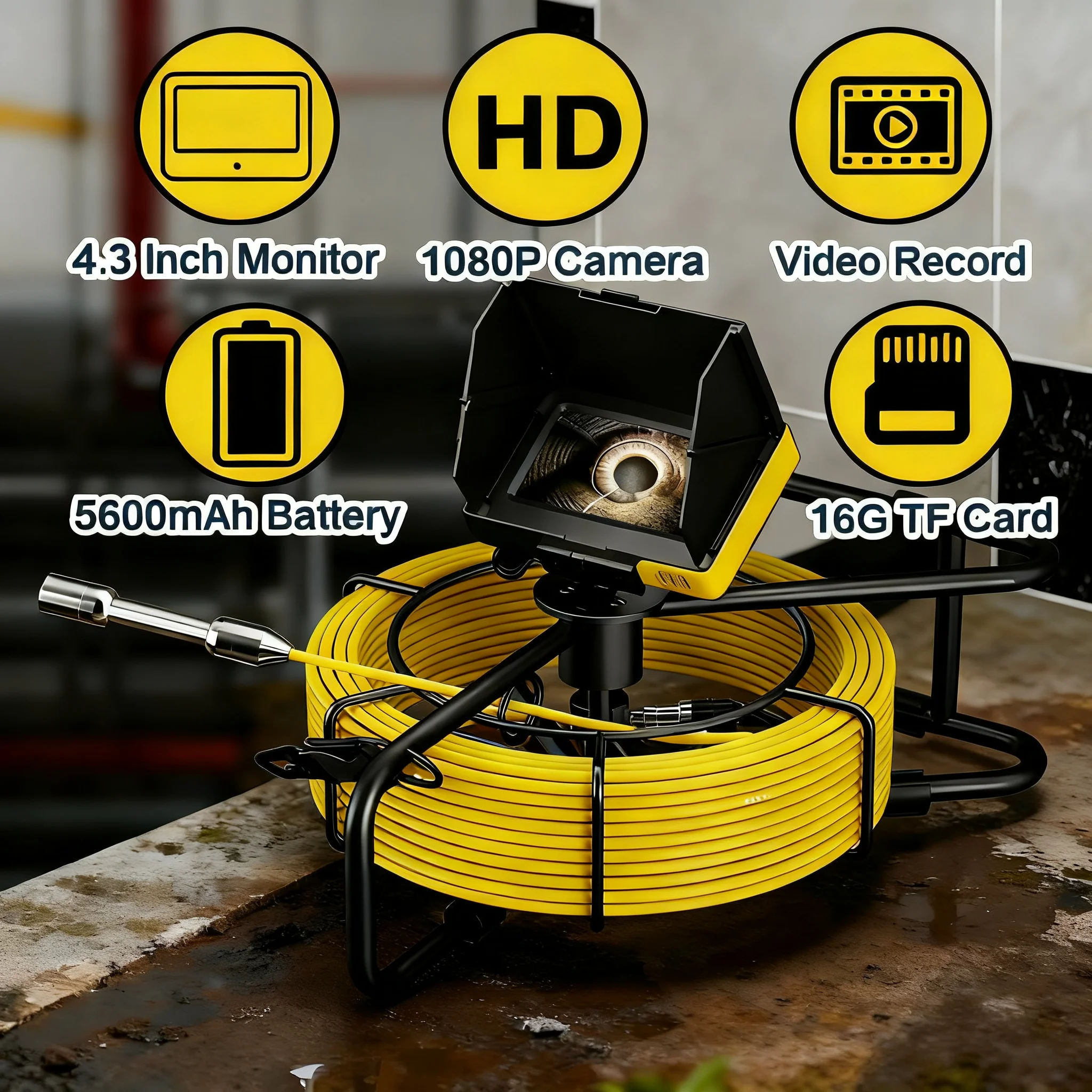 

Sewer Pipe Inspection Camera - IP68 Waterproof Flexible Snake Camera, IR Night Vision,16GB TF Card for Sewer Pipe Inspection