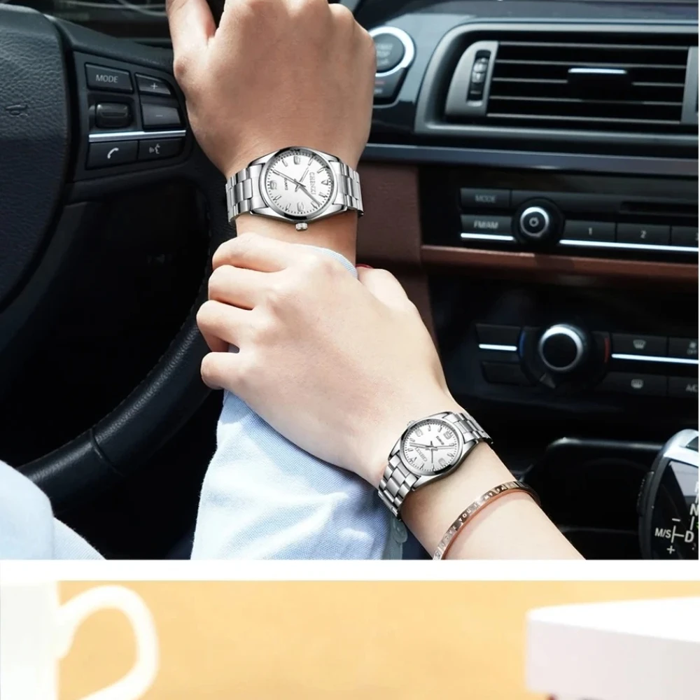 CHENXI 003A 커플 시계 패션 비즈니스 포인터 야광 방수 스틸 스트랩 시계 남녀 연인 데이트 시계