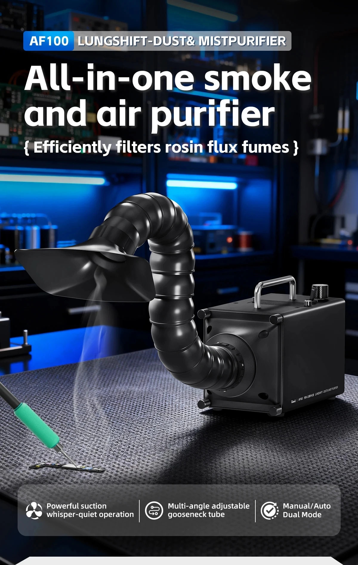 Qianli AF100 Solder Fume Extractor All-in-One Smoke Air Purifier For Mobile Phones Tablets Laptops - Soldering and Repair Tools