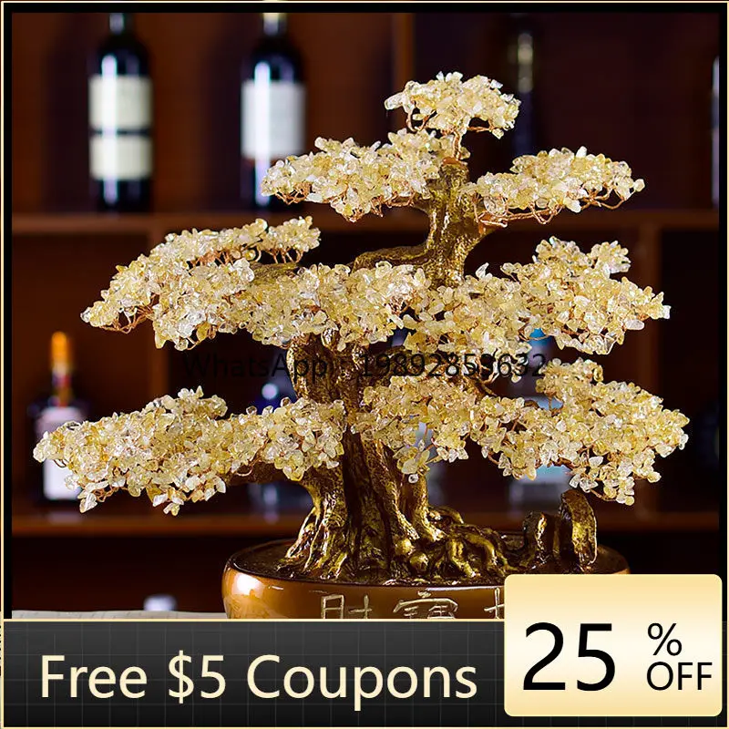 LYY Natural Yellow Crystal Wealth-Attracting Money Tree Ornament for Home Living Room Office Wine Cabinet Decoration
