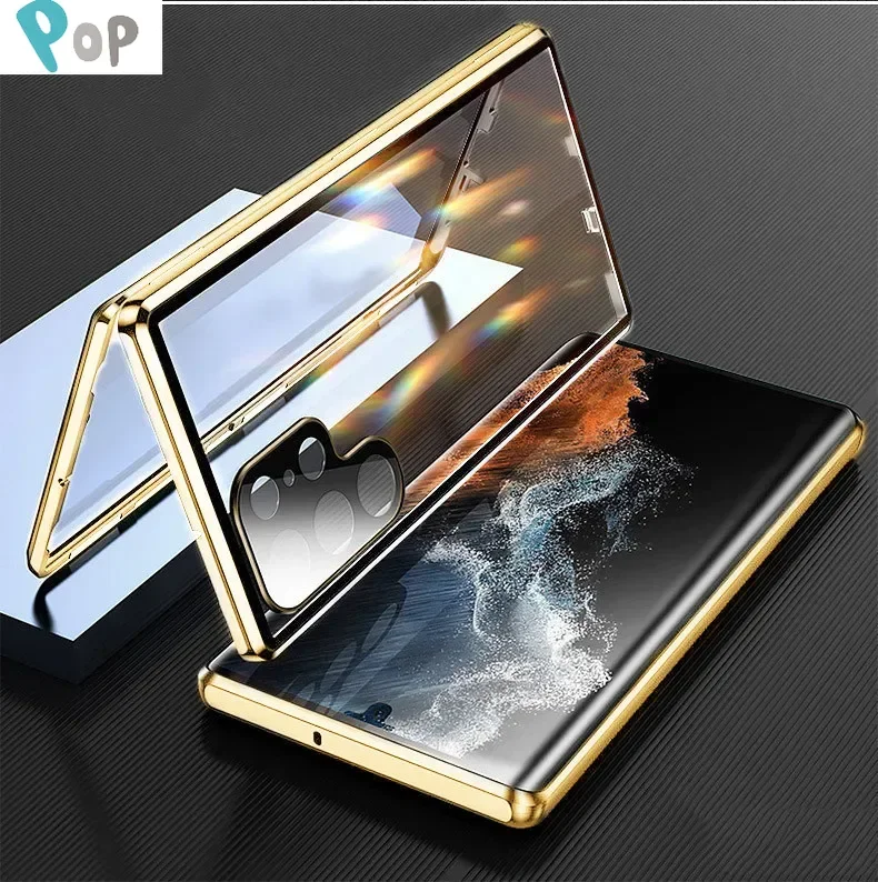 

For Samsung Galaxy S24 S23 S22 S21 Ultra Note20 Case 360 Full Surround Metal Magnetic With Screen Glass Camera Protection Cover
