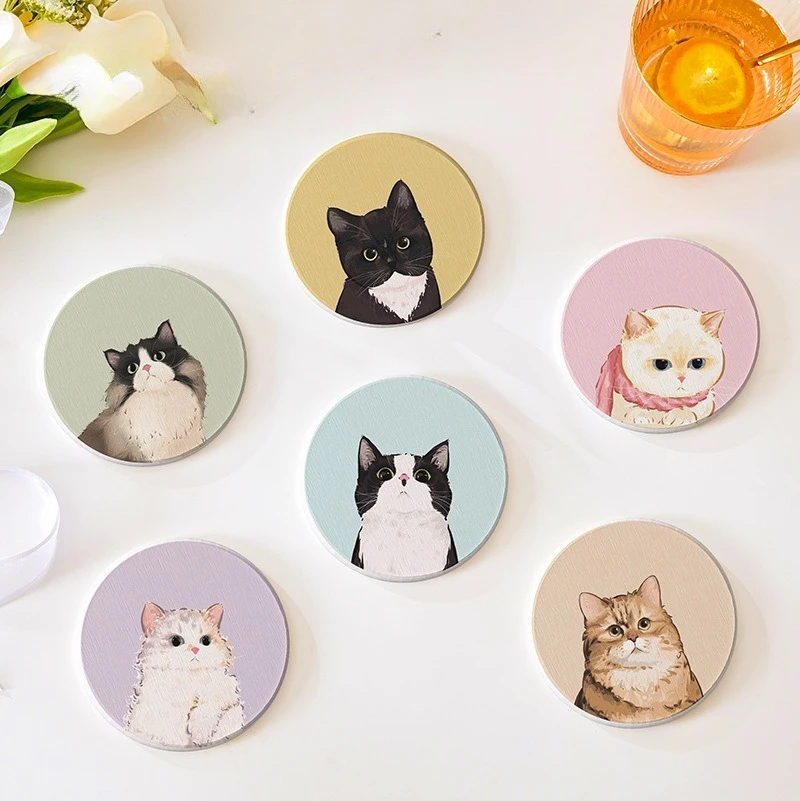 

Cartoon Cat Natural Diatomaceous Earth Coaster,Creative and Cute Absorbent Pad,Coffee Mug Bowl Plate Insulation Pad Silicone Mat