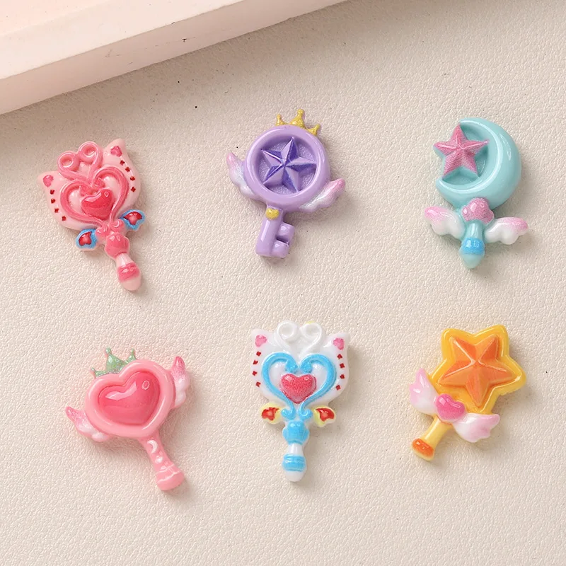 10 Pcs New Mini Kawaii Cartoon Small magic wand Series Resin Scrapbook Diy Miniature Ornament Accessories