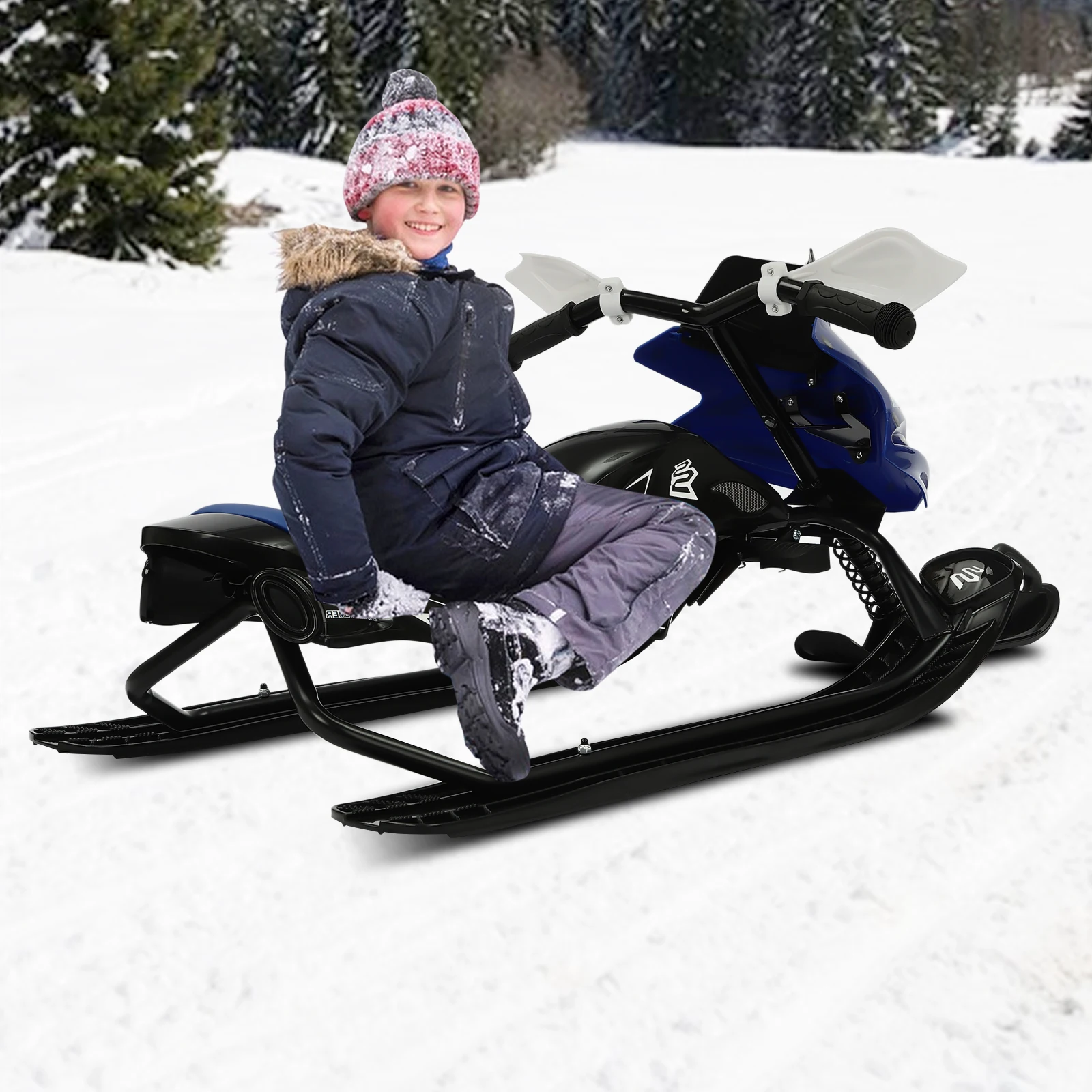 Snow sledge ski cart w/ brakes Children steerable Sled Snow Moto Grass Sand Scooter Traction rope 80kg/176.37 lbs Slider Board