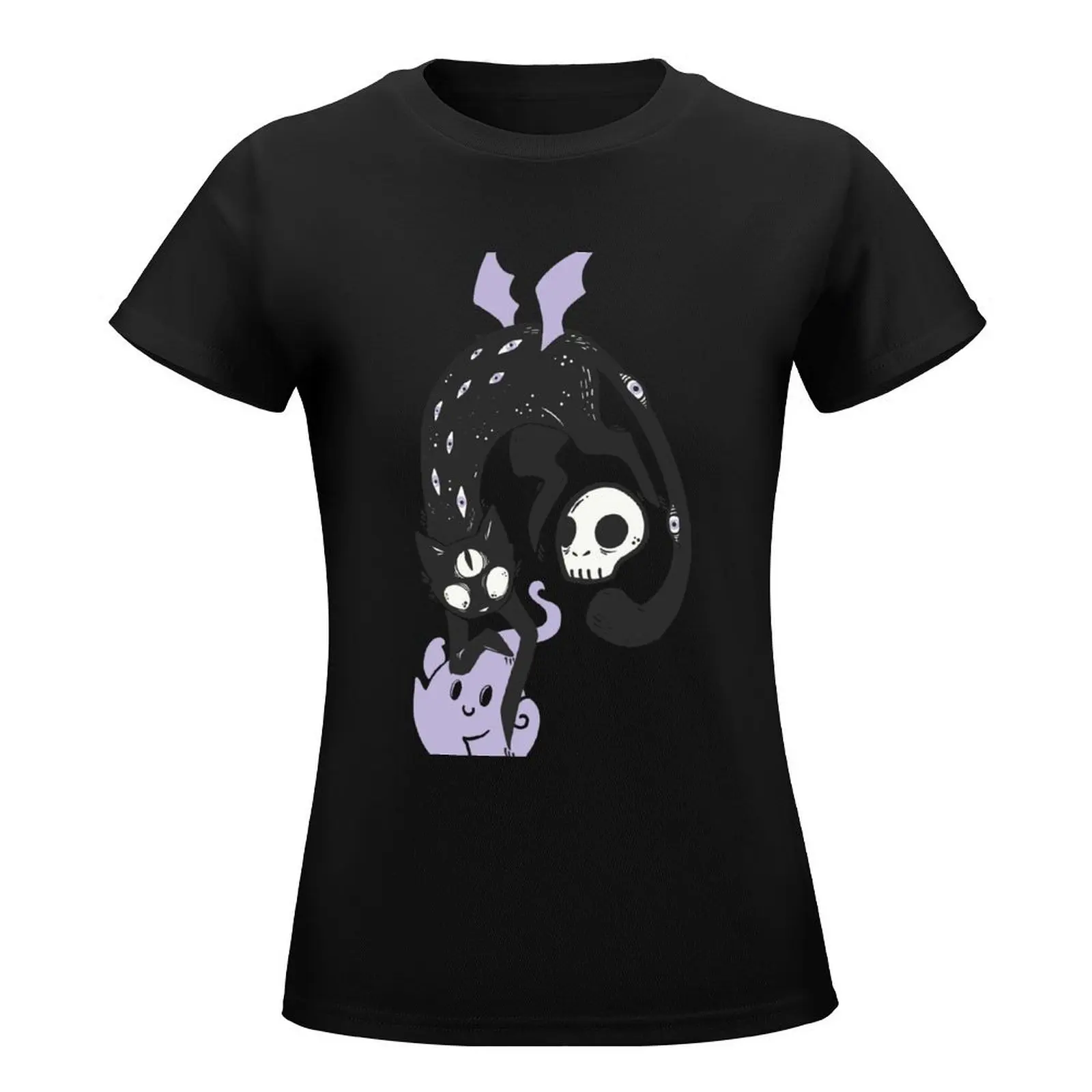 Creepy Cute Black Cat T-Shirt tops aesthetic clothes plus size t shirts for Women loose fit