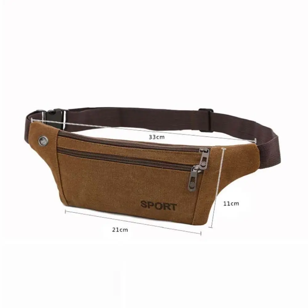 Monocromática Canvas Waist Packs com Zipper, Outdoor Sport Pouch, Money Pouch, Travel Chest Bag