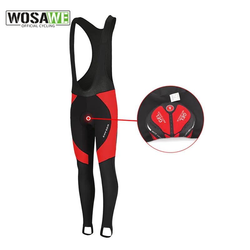 WOSAWE Winter Fleece Lining Cycling Bib Tights Pad Thermal Cycling Bib Pant MTB Road Bike Bicycle Racing Trousers Reflective