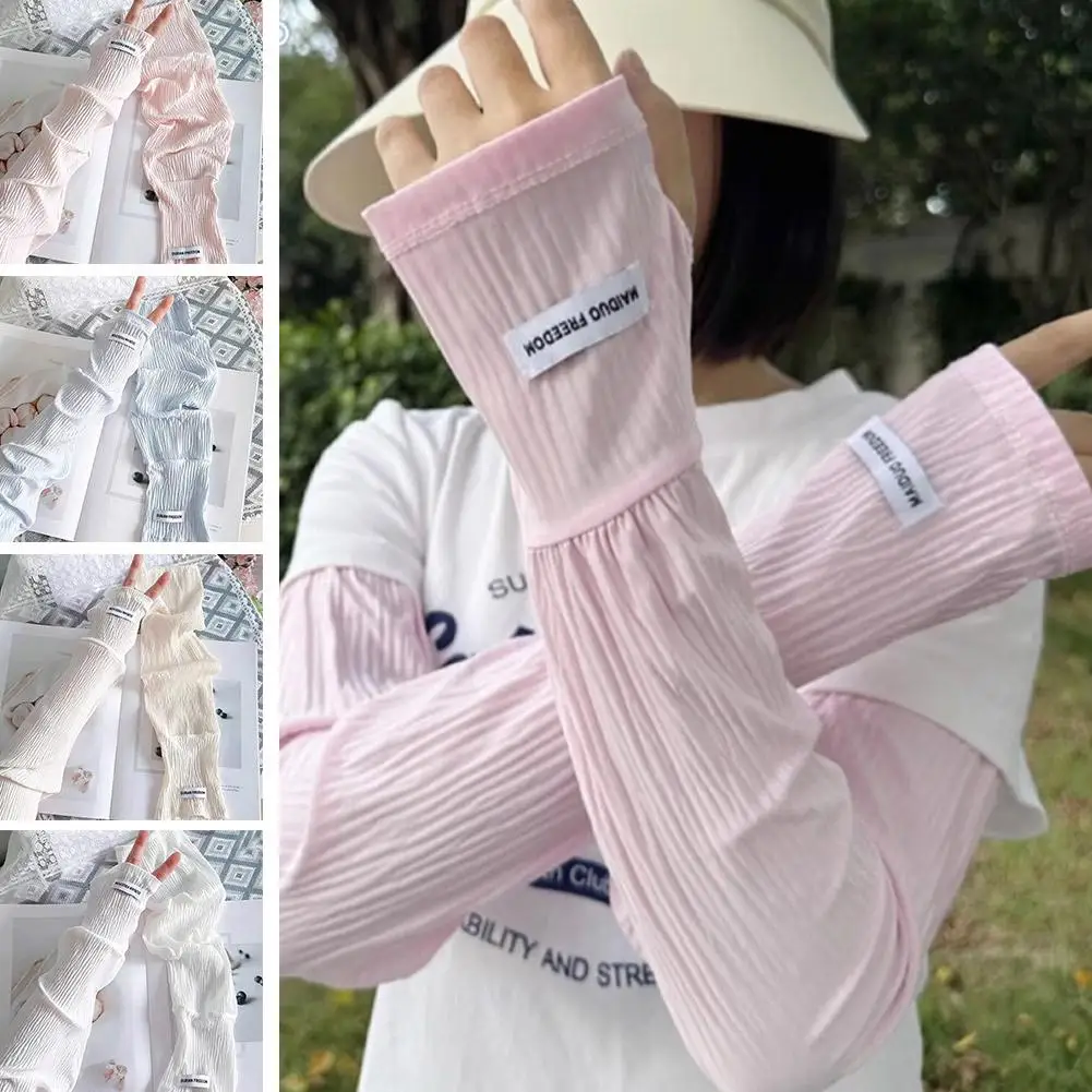 Mangas de protección solar de seda de hielo para mujeres y niñas, Protector de brazo de protección solar de verano, manga de mano, guante sin dedos para ciclismo