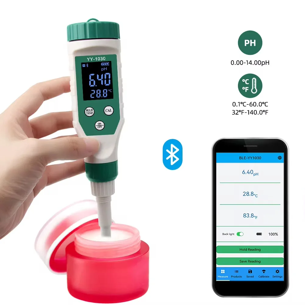 Tester pH digitale per lozione per crema per il viso con pHmetro Bluetooth con risoluzione ATC 0,01 per la qualità dell\'acqua dei cosmetici liquidi