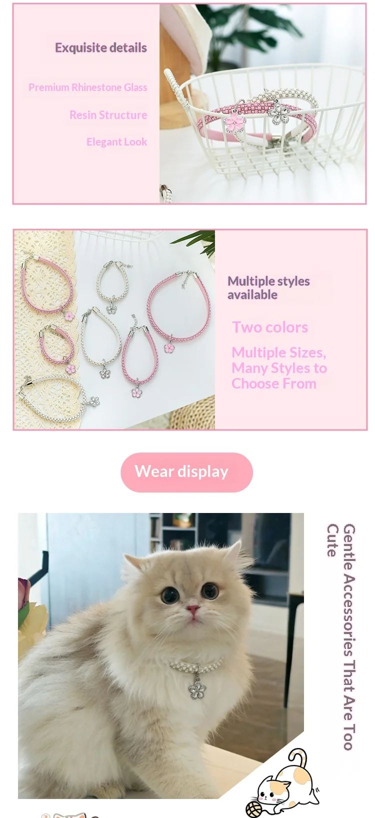 Funkelndes Strass-Haustierhalsband Verstellbarer Blumenanhänger Elastische Katzen- und Hundehalskette Schmuck Niedliches Welpen- und Kätzchen-Accessoire – Detail 2
