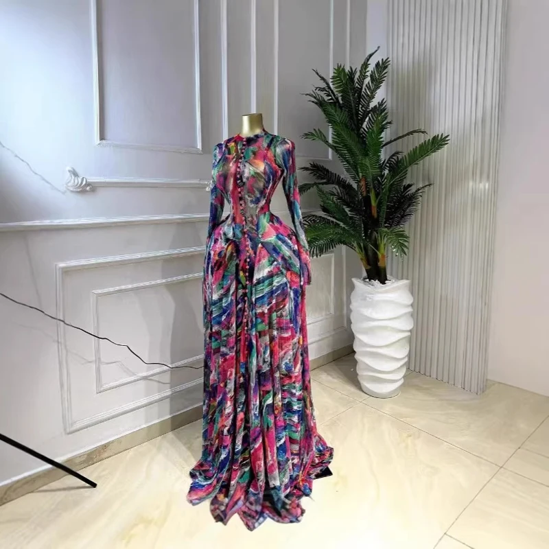 Wunderschöne Bedruckte Damenkleider mit Langen Ärmeln und Knopfleiste Vorne, Luxuriöses Maxikleid, Trendiges 2026 Party- und Abendkleid, Urlaubskleid, Langes Swing-Kleid – Detail 6