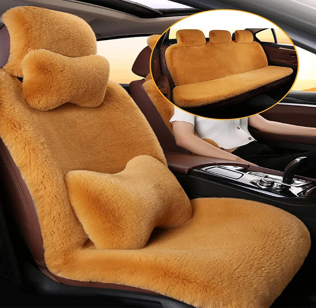 

Winter Comfortable Fuzzy car seat Cover for Women Universal Soft Fluff Car Seat Covers Warm Soft Faux Rabbit Fur Seat Cover