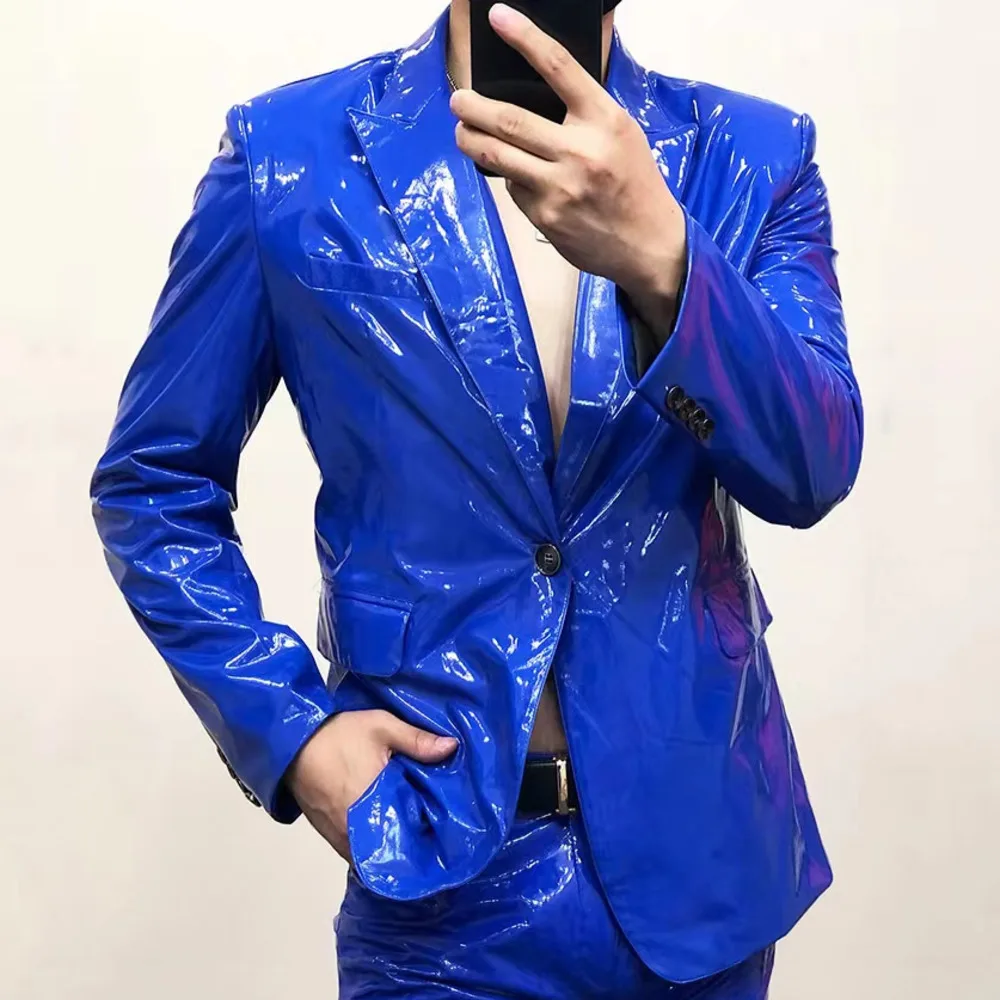 New Multicolor Mirror Bright Leather Blazer Men Plus Performance Suit Jacket Soft Lacquer Leather Jacket Custom Nightclub 6XL