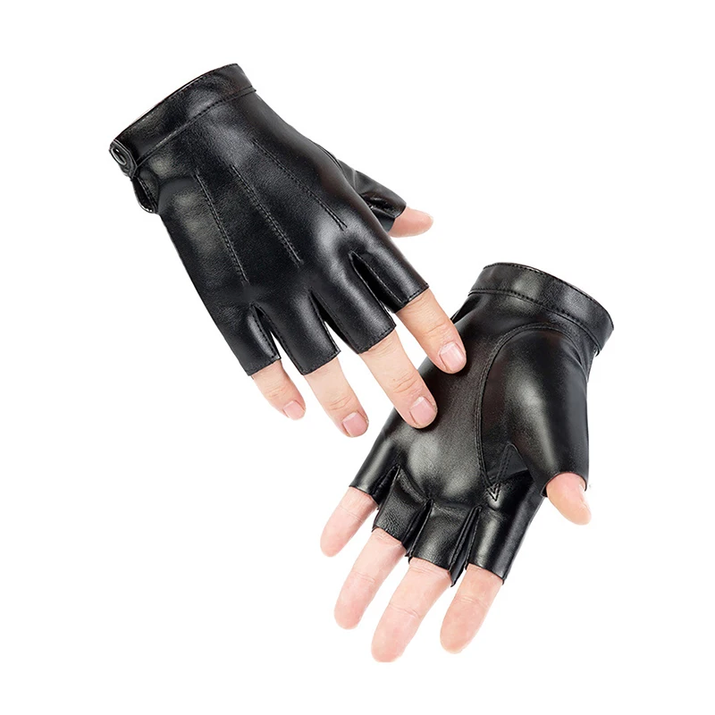 Fingerless Men Gloves PU Leather Motor Punk Gloves Male Mittens Black Half Finger Outdoor Tactical Mens Leather Driving Gloves