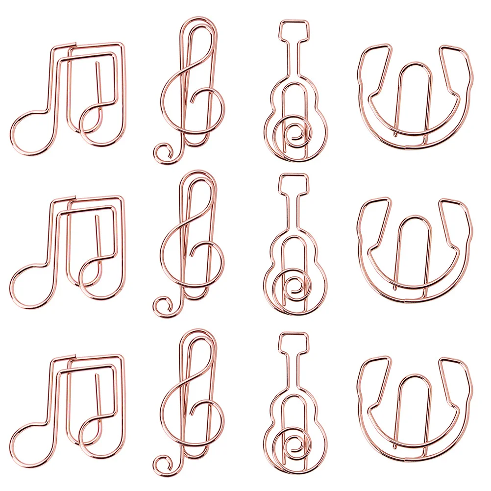 12Pcs Metal Musical Notes Paper Clips Creative Bookmarks Clips for Office Notes Document Paper Clamp Binding Pin