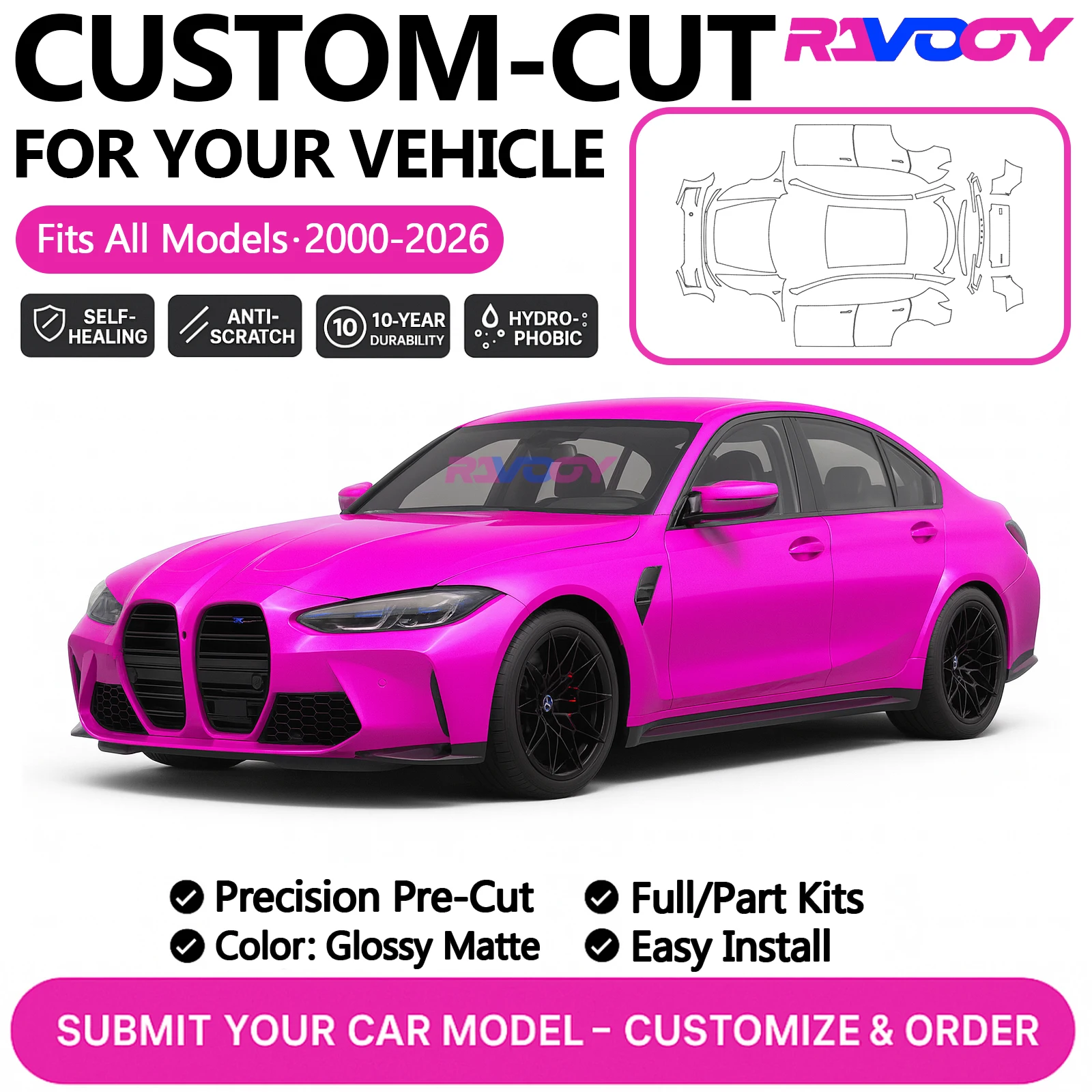 

Изготовленный на заказ комплект PPF для BMW M2 M3 M4 2024-2026, защитная пленка для краски, глянцевая матовая пленка из ТПУ, передний бампер, полный комплект передней двери автомобиля