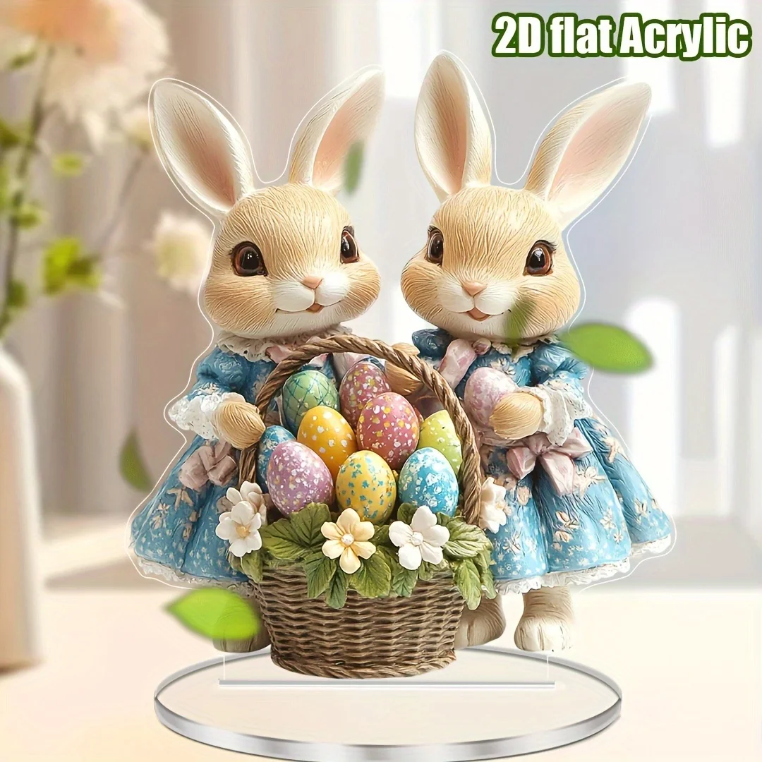 Fiat Not3d Traditional Style Easter Bunny Featuring 2D Flat Acrylic Desktop Display Colorful Egg