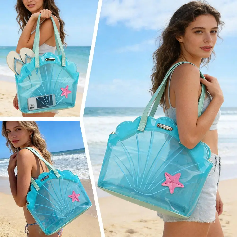 

Simple PVC Transparent Shell Bag Waterproof Star Jelly Handbags Portable Shoulder Pouch Travel Tote Bag Swimming