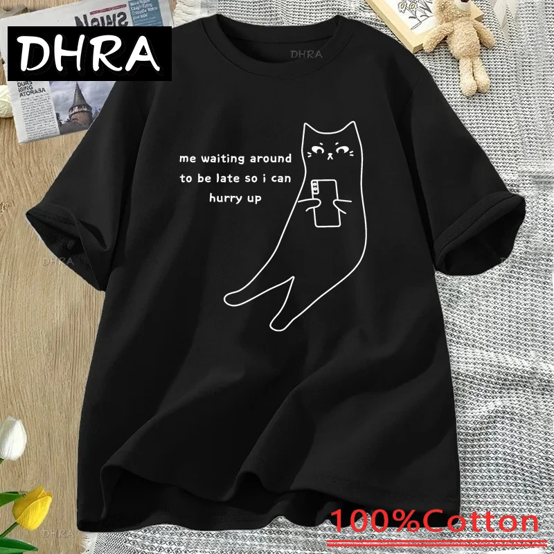 

Funny T Shirt ADHD Cat Silly Weird Unhinged Tshirt Cute Weirdcore T-shirt Cotton Short Sleeve Harajuku Tee Shirt Woman tops