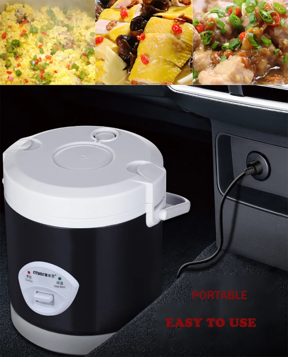 Arier Mini Rice Cooker 24v Multifunction Electric Portable Home Appliance for Kitchen or Camper Black(AR1602-004)