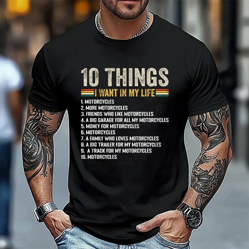 

Things I Want In My Life Motorcycle Funny Biker Motorcycle T-Shirt Unisex Tops Cotton Tees Fitness Graphic Men's T Shirt