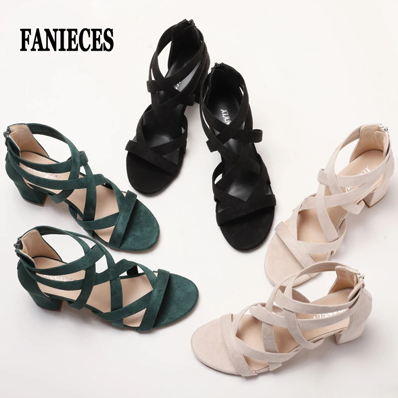 

FANIECES Narrow Band Suede High Heel Women Sandals Summer Strap Elegant OL Pumps Fashion Banquet Party Shoes Roman Sandalias