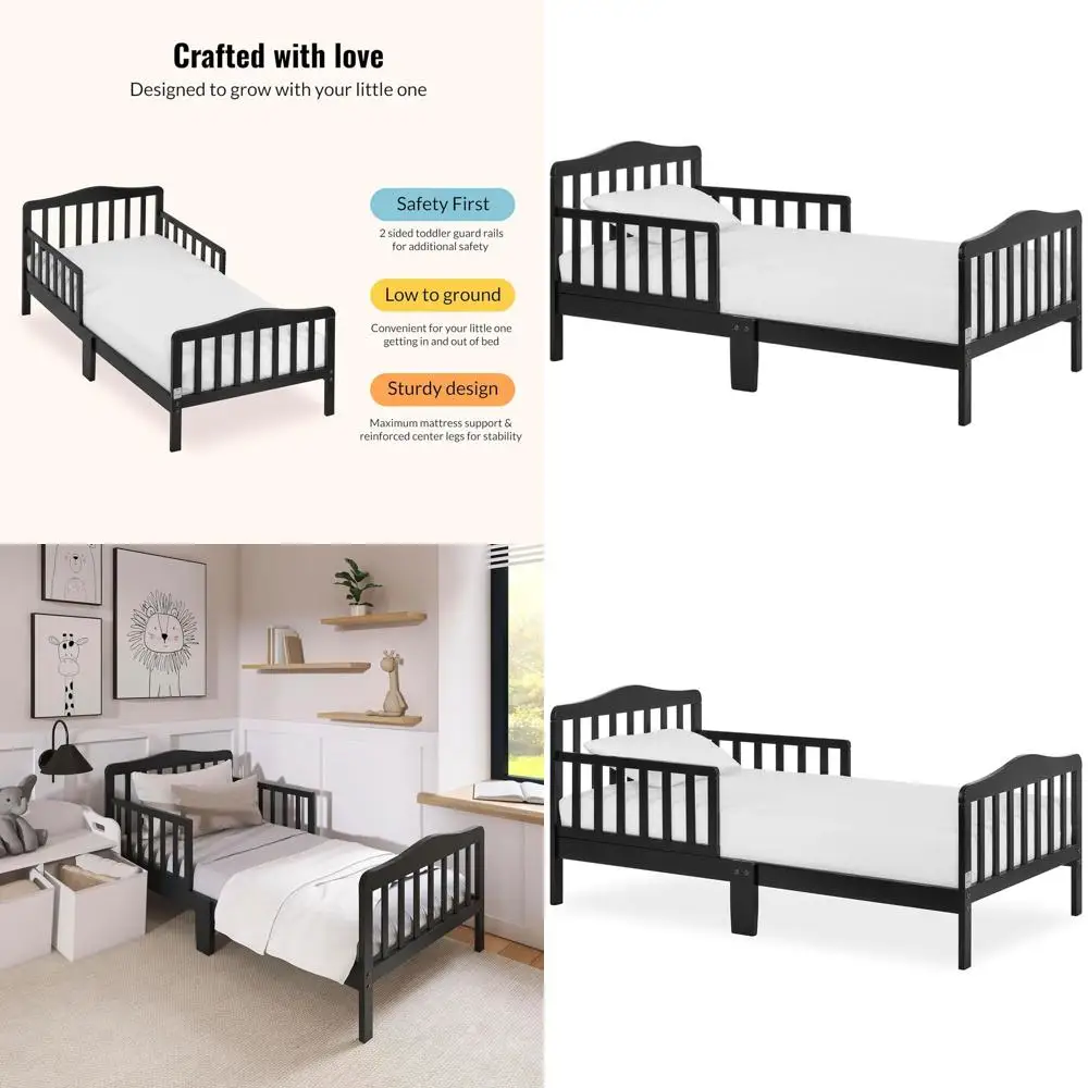 

Greenguard Gold & JPMA Toddler Bed - Low, Wooden, Black/Green, Safety Rails, Non-Toxic