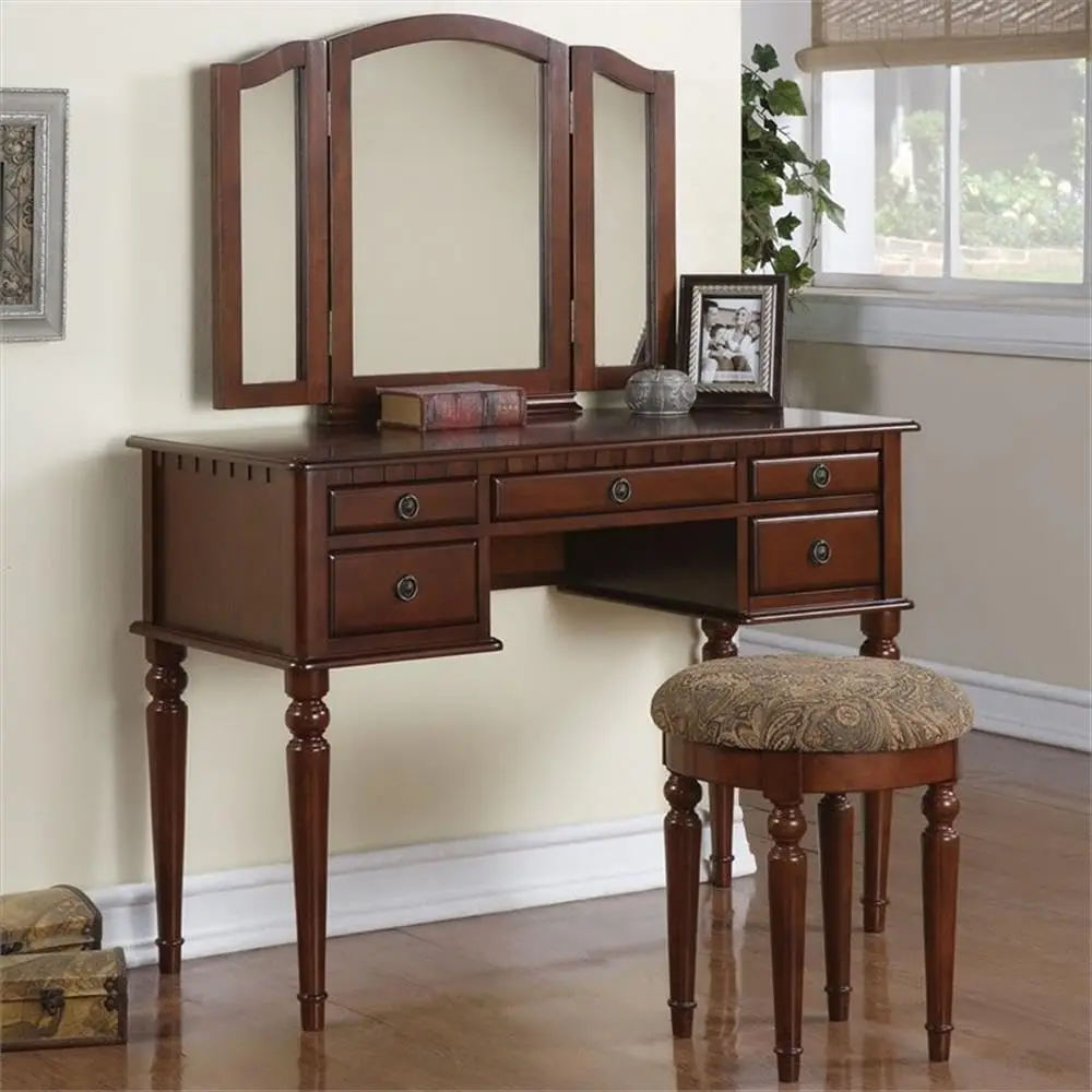 

St. Croix Collection Vanity Set with Stool, Cherry, Customized