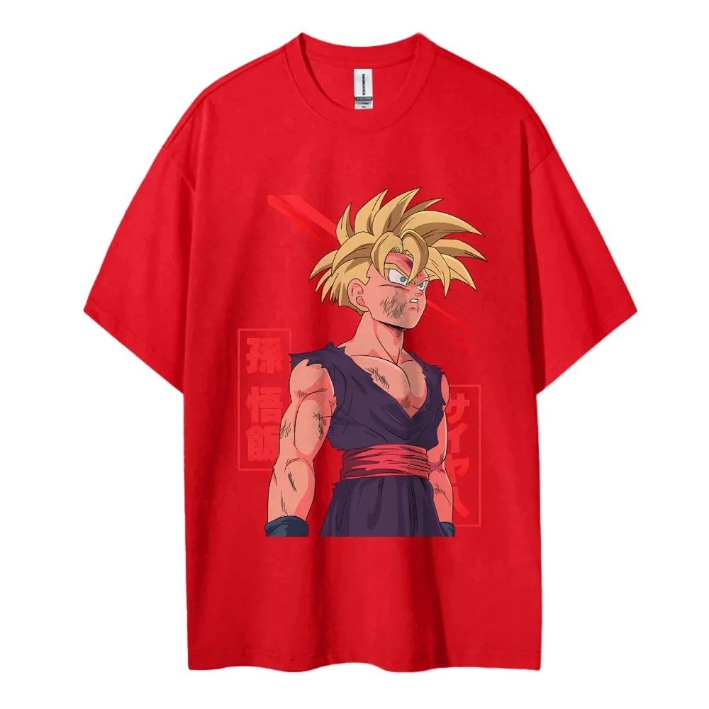 Dragon Ball Gohan Anime impreso hombres y mujeres 2026 algodón puro nuevo verano americano Casual padre niño Top de manga corta