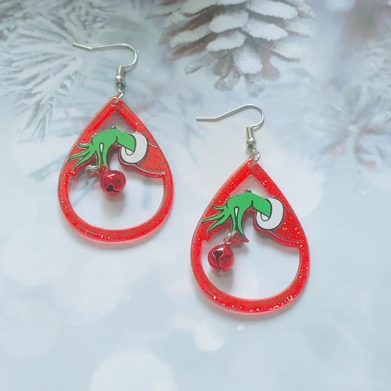 Earrings for Women Red Green Christmas Jingle Bell Earrings Glitter Teardrop Dangle Earrings New Year Christmas Jewelry Gift