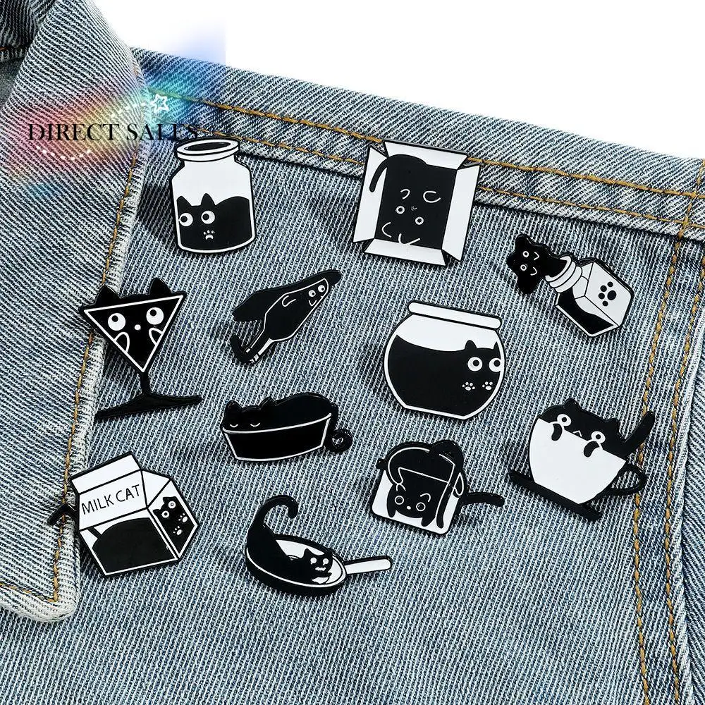 

Naughty Cat Liquid Cat Series Black Cat in Water Cup Brooch Jar Cup Black Cat Enamel Pin Cartoon Funny Cat Metal Badge Shirt Pin