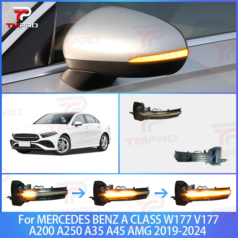 

Для Benz A-Class A180 A200L CLA200 CLA260 Автомобильный светильник бокового зеркала, светодиодный динамический индикатор, желтый, синий свет, указатели поворота