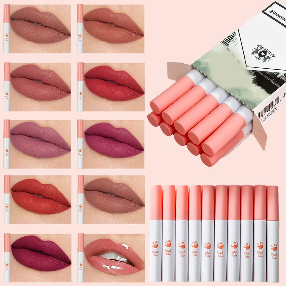 Kits de pintalabios mate Lana Del Rey para mujer, lápiz labial de 24 horas de duración, tinte labial, juego de manchas, maquillaje brillante resistente al agua, 10 colores