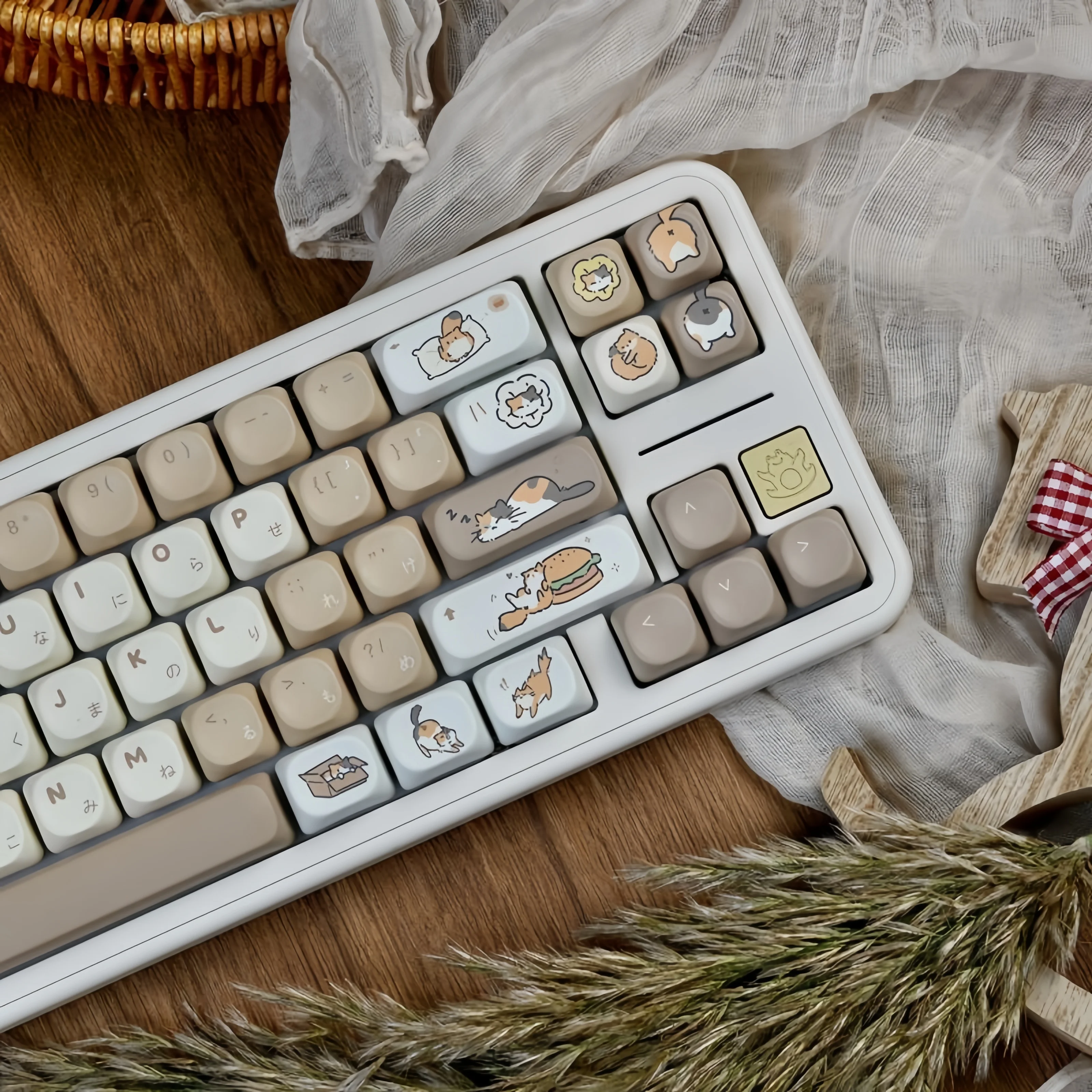 130 Keys Cheese Burger MOA Profile Custom Keycap Set Five Side Dye Sublimation PBT Keycaps for MX Switch Mechanical Keyboard